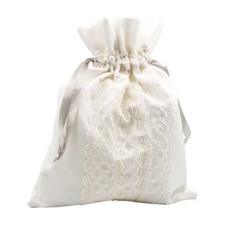 Limosnera de raso blanco con encaje para novias. Muy amplia y elegante