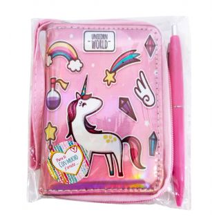 Monedero de unicornio con boli rosa en bolsa